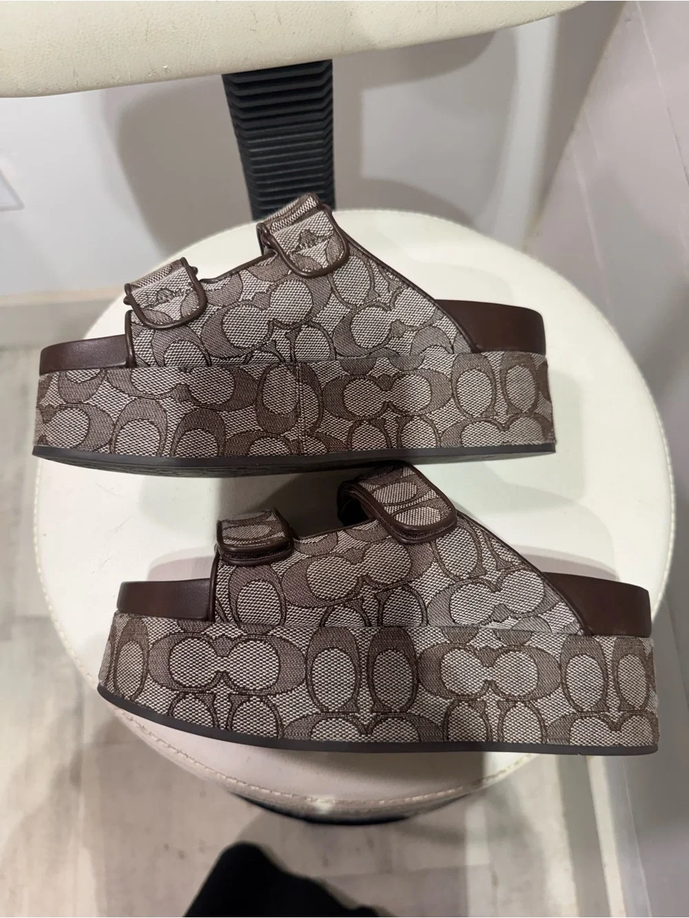 Coach Brown Monogram Platform Slide Sandal